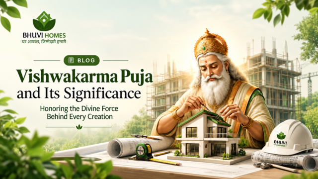 Vishwakarma Puja 2026 celebration at BHUVI HOMES, best construction company in Ranchi